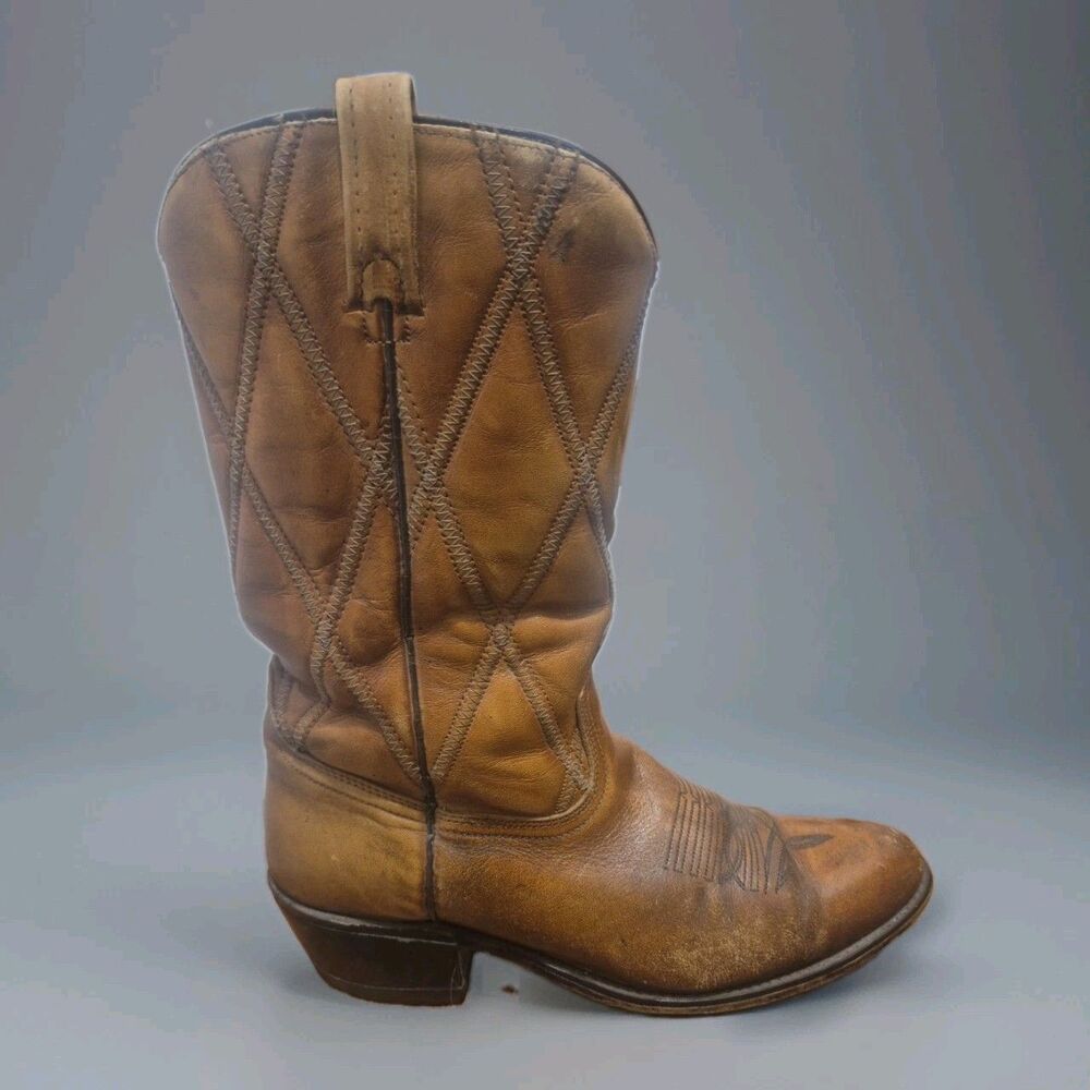 ACME Mens Cowboy Western Brown Leather Boots Size 10D Diamond Pattern 1654 USA